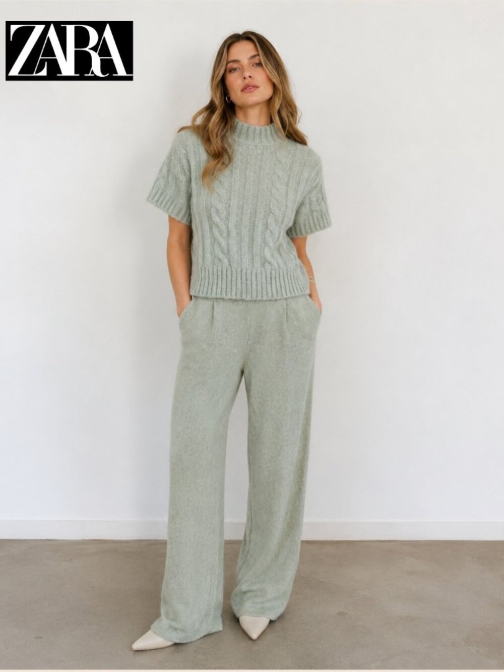 Zara New Boho Cozy Feminine Cable Knit Sweater Pullover Minimalist Scandi Chunky